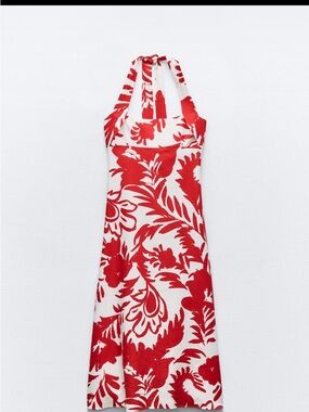 Zara White Dress with Bold Red Floral One-Shoulder